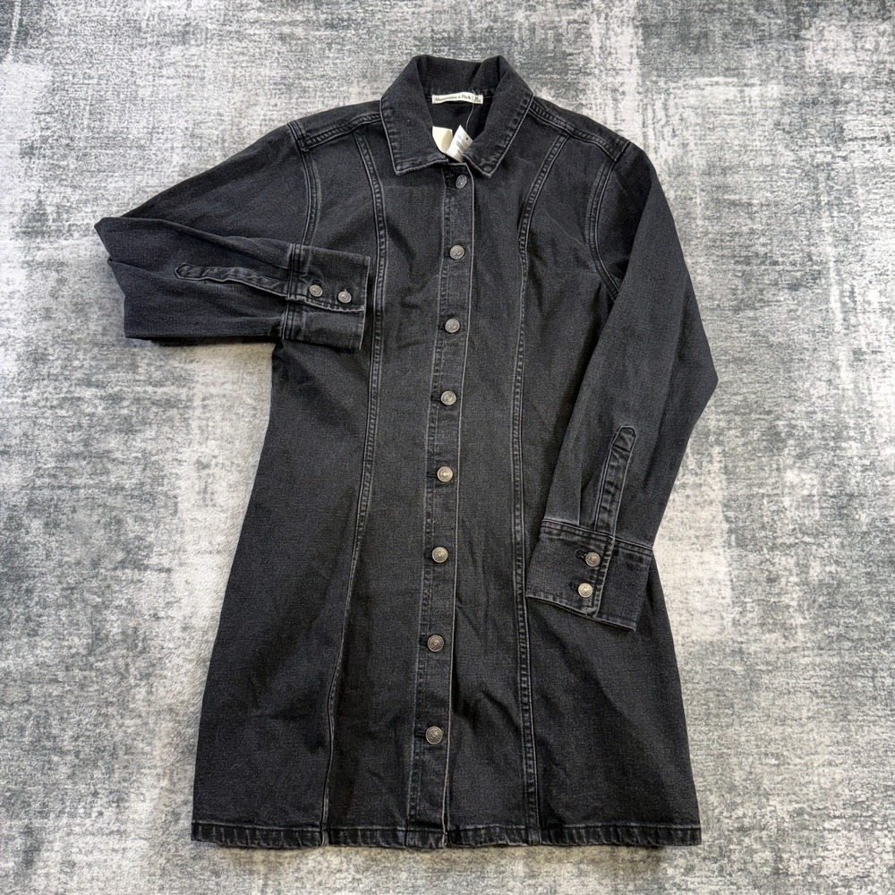 Abercrombie & Fitch Denim Mini Dress Womens Medium Black Wash Button Front NEW